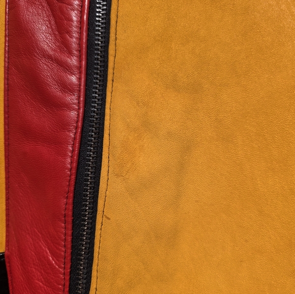 Firenze Vintage Women's Rare Red, Black, Yellow Colorblock Calf Leather Suede L - Picture 6 of 8